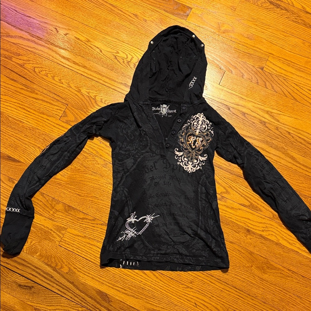 π₯ Rebel Spirit Gold Embellished Hoodie β Y2K Gothic / Ed Hardy Style π₯ - Picture 3 of 5